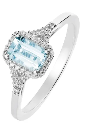 9ct White Gold Aquamarine and 0.12ct Diamond Ring