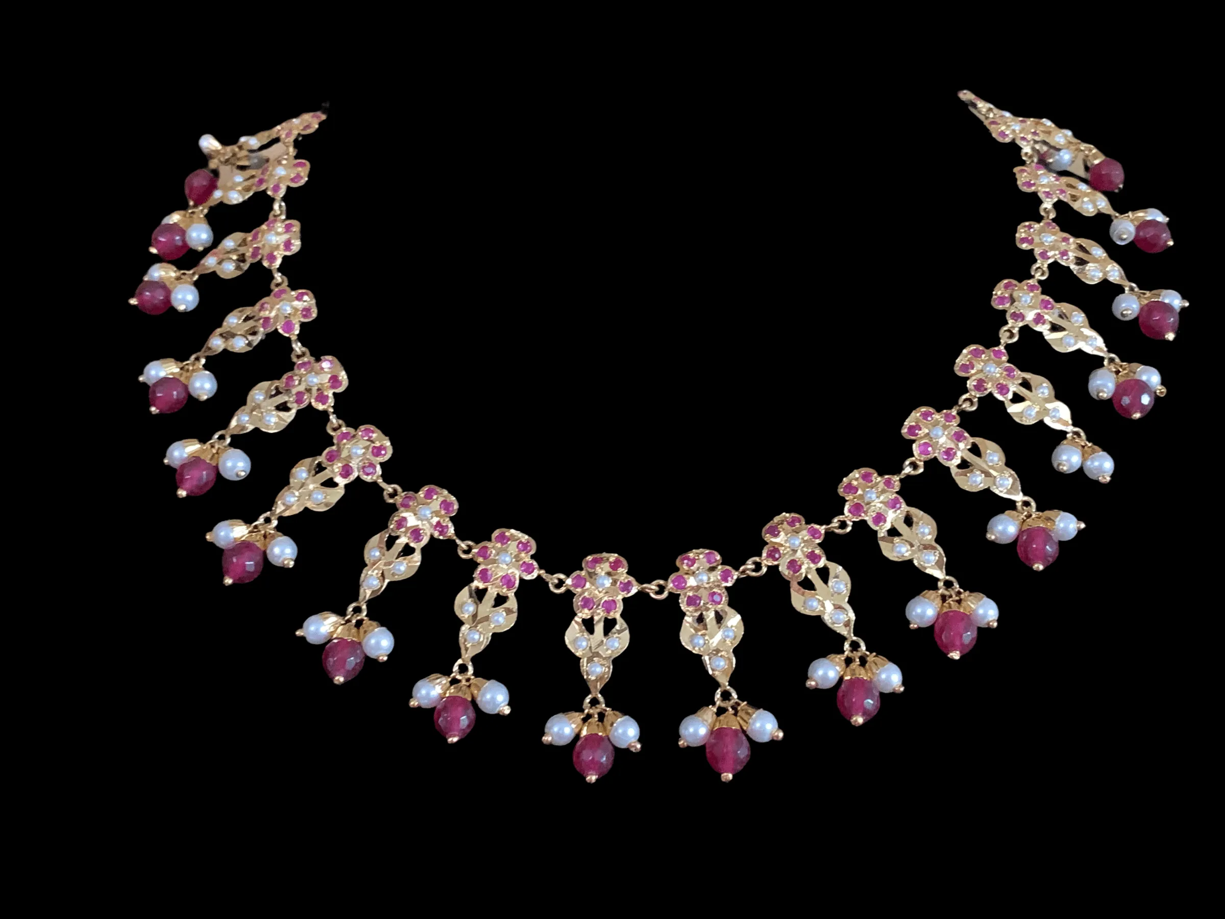 Alea punjabi Jadau necklace  set - ruby   (SHIPS IN 4 WEEKS )