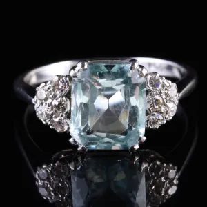 Antique Art Deco Aquamrine And Diamond Ring Circa 1920