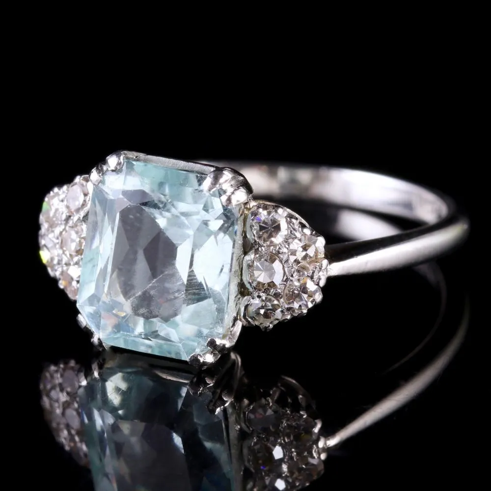 Antique Art Deco Aquamrine And Diamond Ring Circa 1920