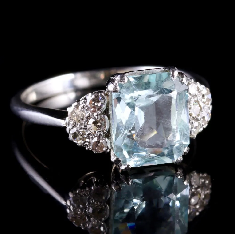 Antique Art Deco Aquamrine And Diamond Ring Circa 1920