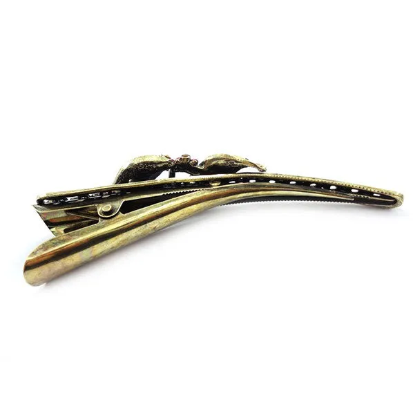 Antique Brass Finish Rhinestone Alligator Clip Barrette Abstract