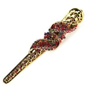 Antique Brass Finish Rhinestone Alligator Clip Barrette Abstract