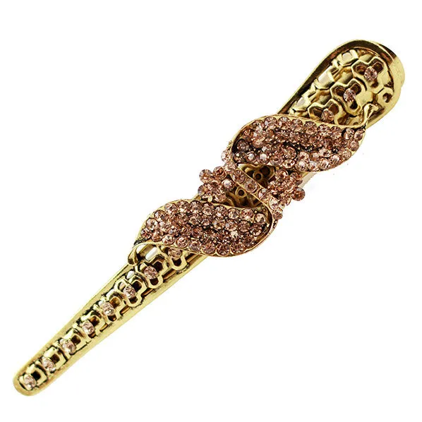 Antique Brass Finish Rhinestone Alligator Clip Barrette Abstract