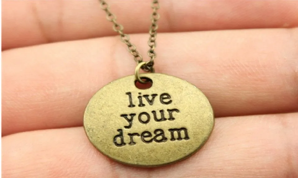 Antique Bronze Color Live Laugh Love/Live Your Dream Pendant Necklace