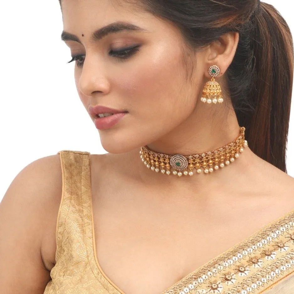 Antique Gold Plated Neera Choker Earrings Set