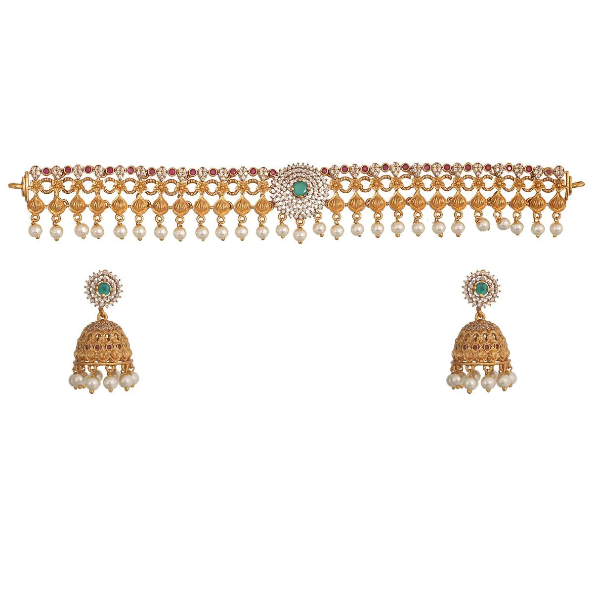 Antique Gold Plated Neera Choker Earrings Set