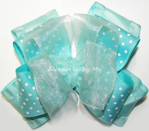 Aqua Polka Dots Ruffle Hair Bow