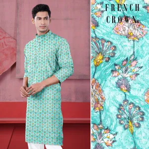 Aquamarine Blue And Tangerine Peach Designer Thread Embroidered Kurta