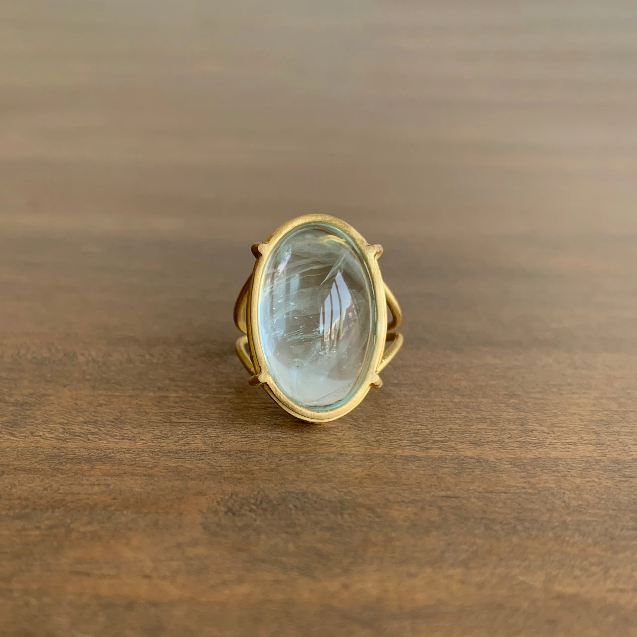 Aquamarine Cabochon Cage Set Ring