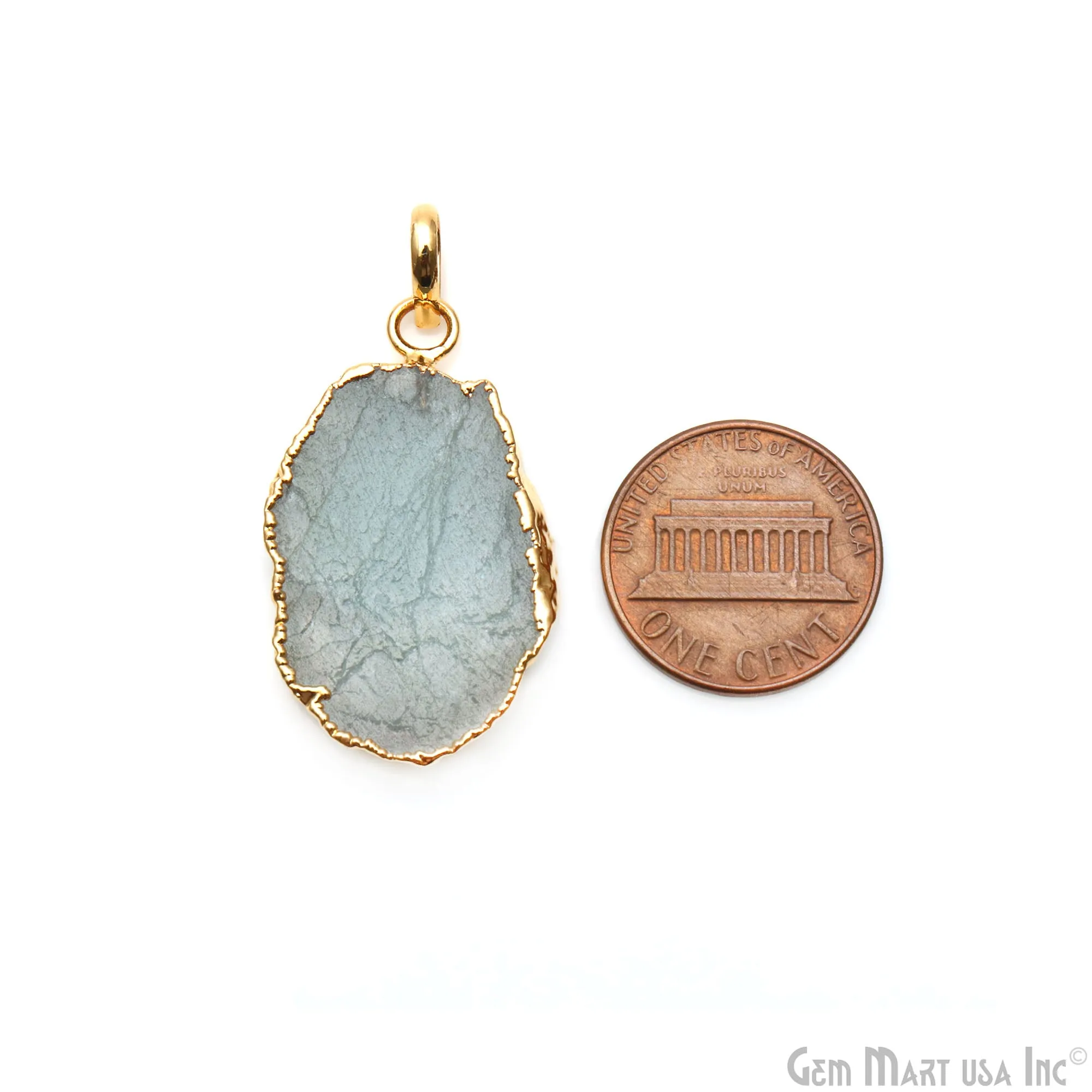 Aquamarine Free Form shape 32x19mm Gold Electroplated Gemstone Single Bail Pendant