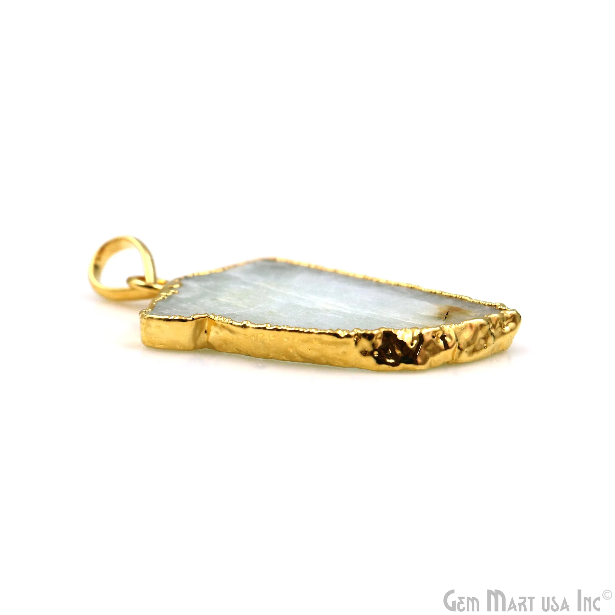 Aquamarine Free Form shape 37x25mm Gold Electroplated Gemstone Single Bail Pendant