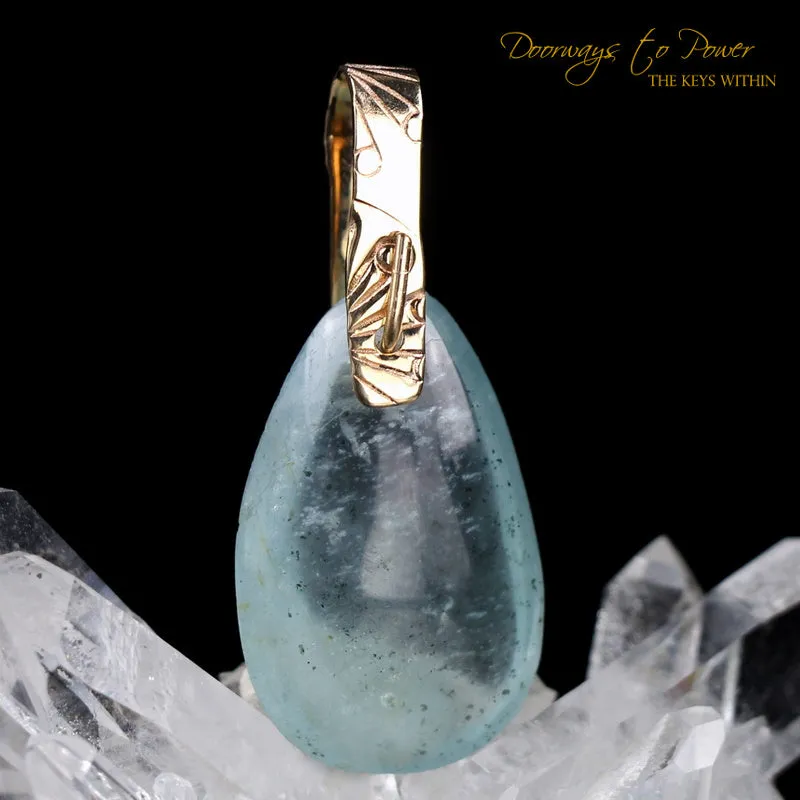 Aquamarine Light Language Crystal Pendant 14k