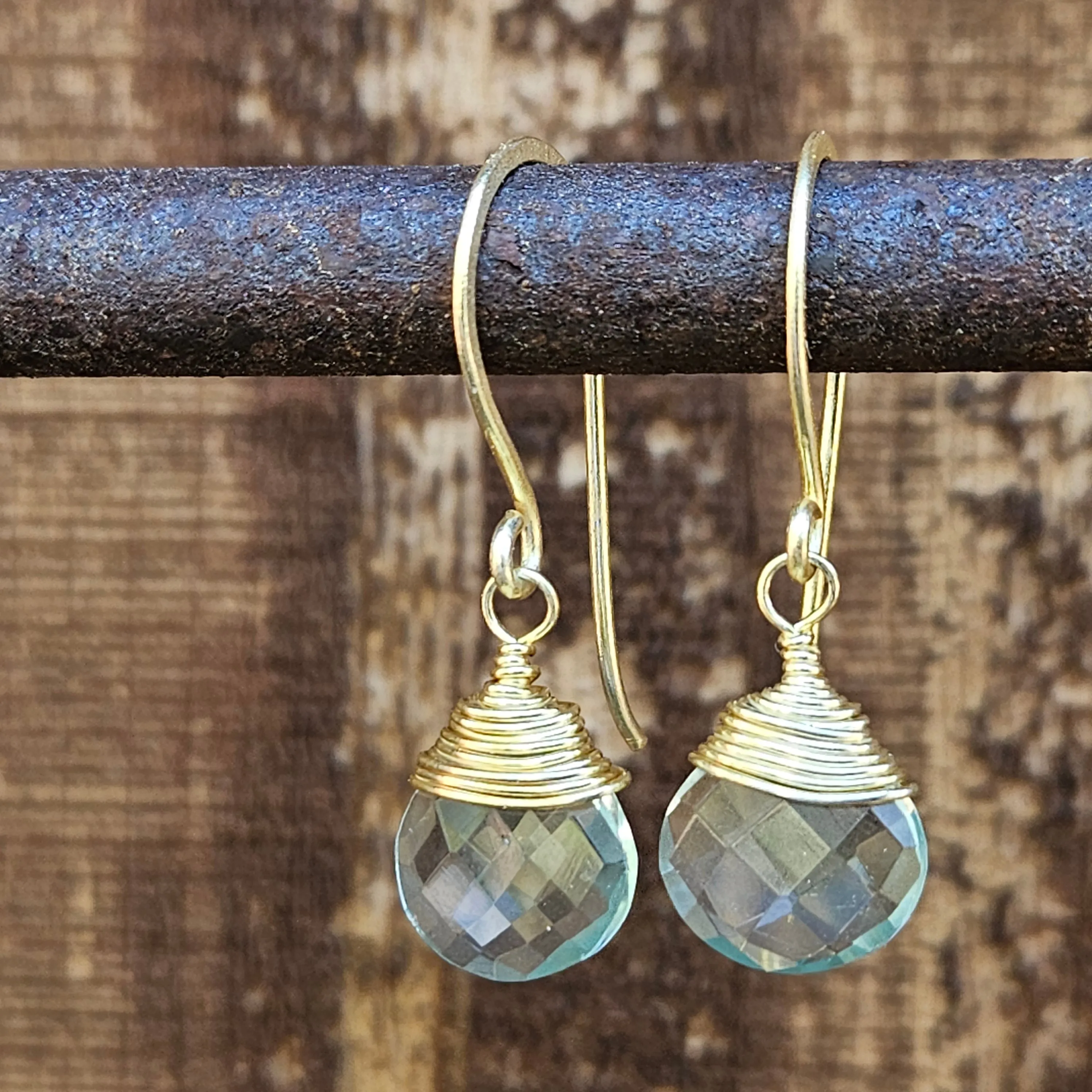 Aquamarine Radiant Raindrop Gold Earrings