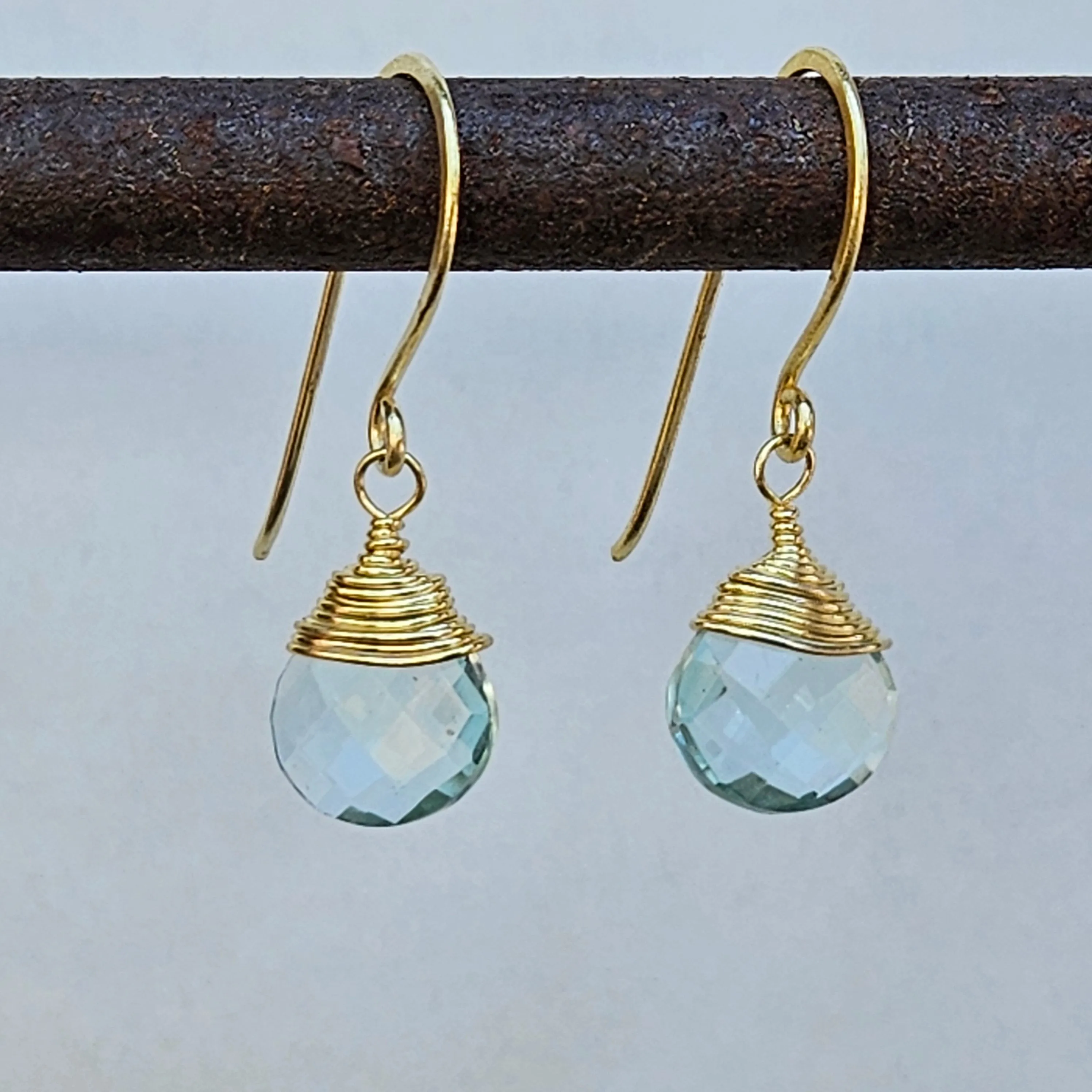 Aquamarine Radiant Raindrop Gold Earrings