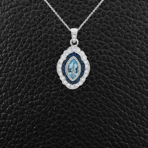 Aquamarine, Sapphire & Diamond Pendant