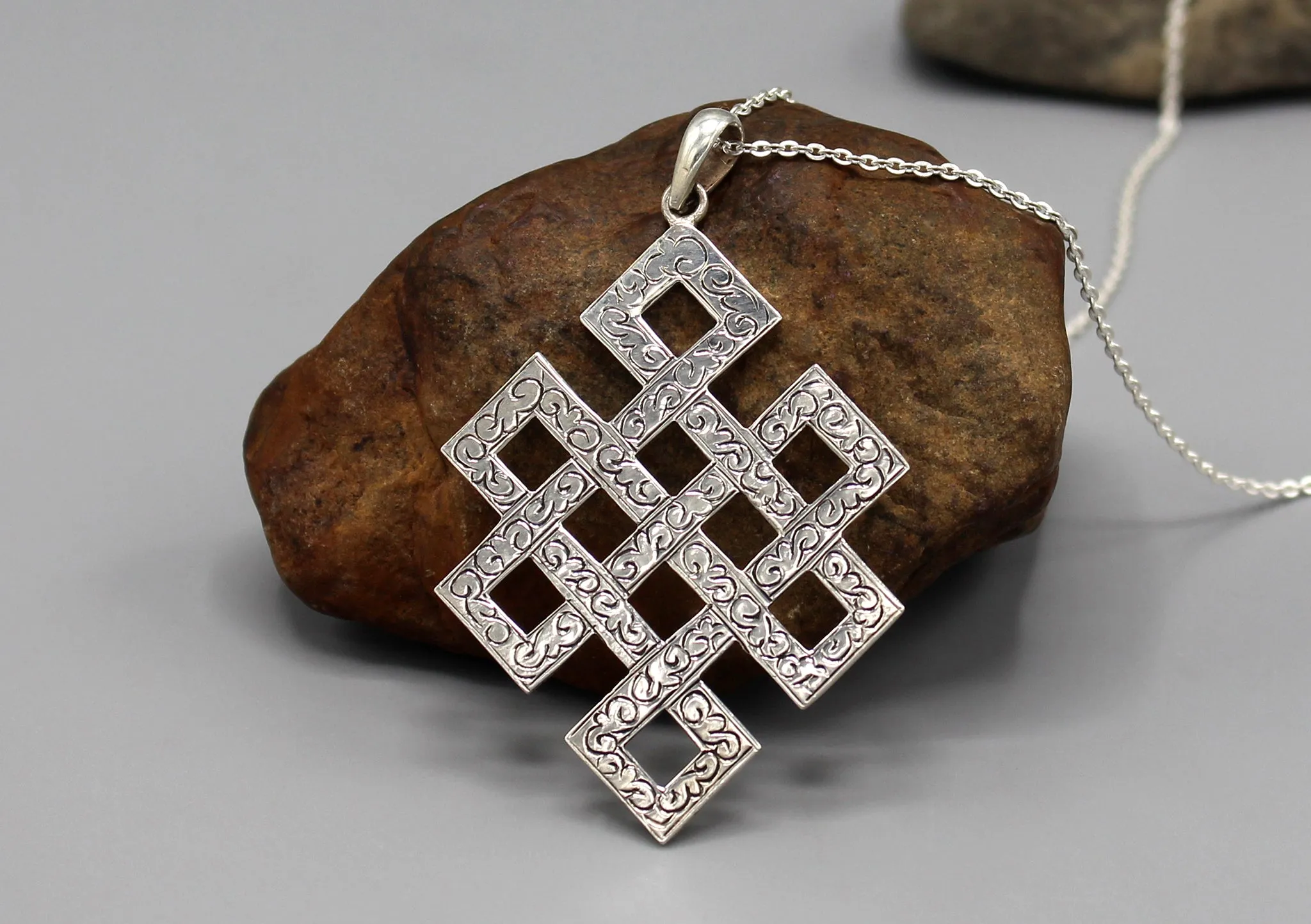 Auspicious Eternal Endless Knot Silver Pendant