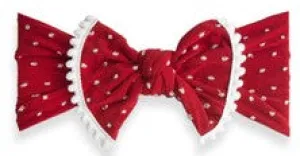 Baby Bling Cherry Shabby Dot Pom Trimmed Knot Headband