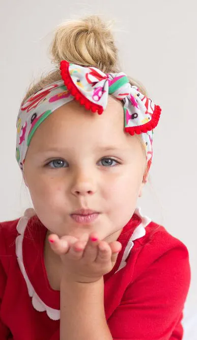 Baby Bling Ornament w/Pom Trimmed Printed Knot Headband