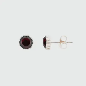 Barcelona Silver January Garnet Birthstone Stud Earrings