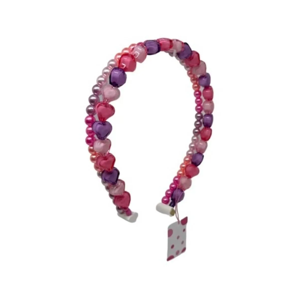 Bari Lynn Heart & Pearl Double Band Headband - Pink & Purple