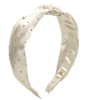 Bari Lynn Rhinestone Satin Knot Headband - White