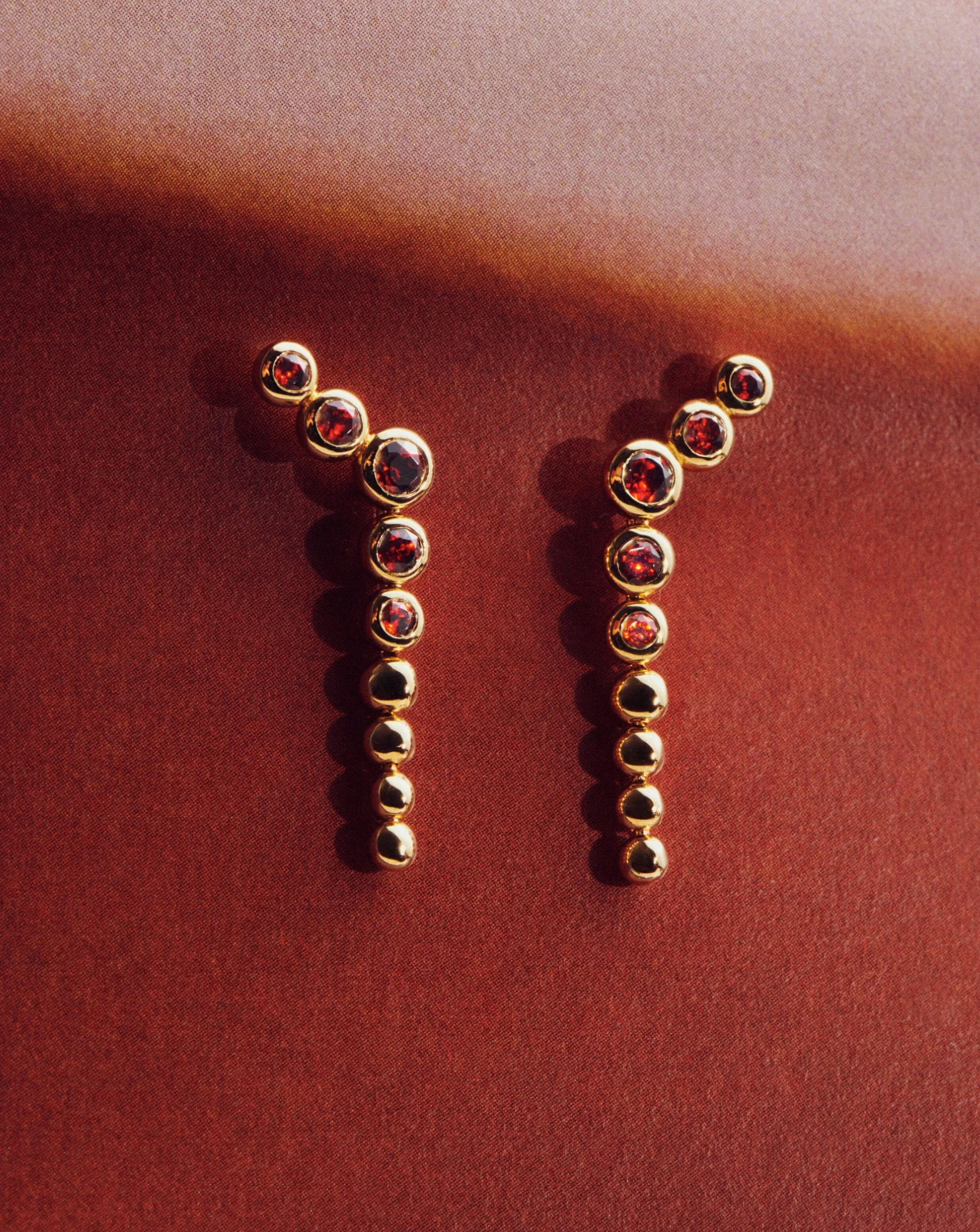 Beaded Red Garnet Gemstone Drop Stud Earrings