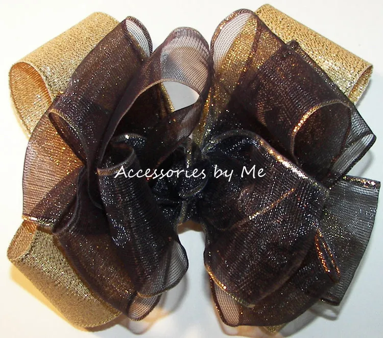 Black Gold Organza Metallic Hair Bow