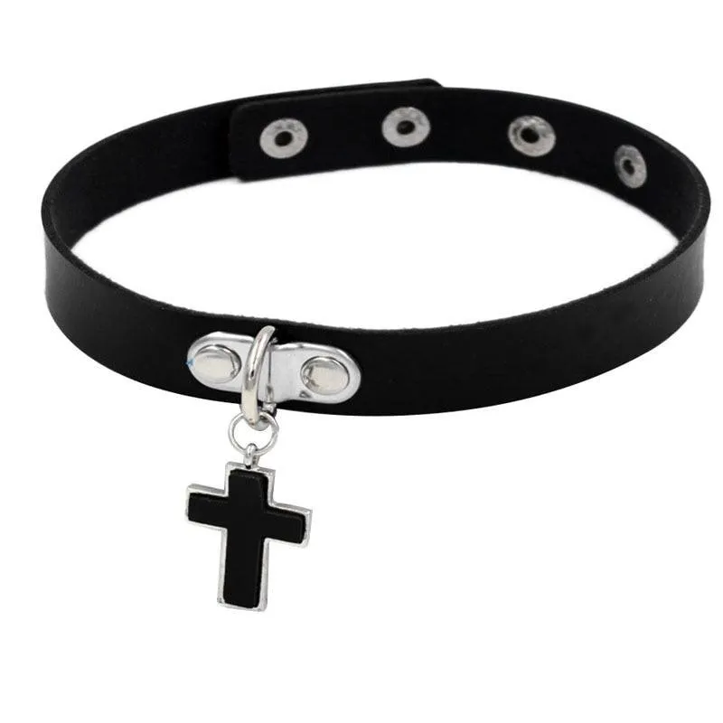 Black Leather Gothic Choker Collection