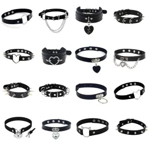 Black Leather Gothic Choker Collection