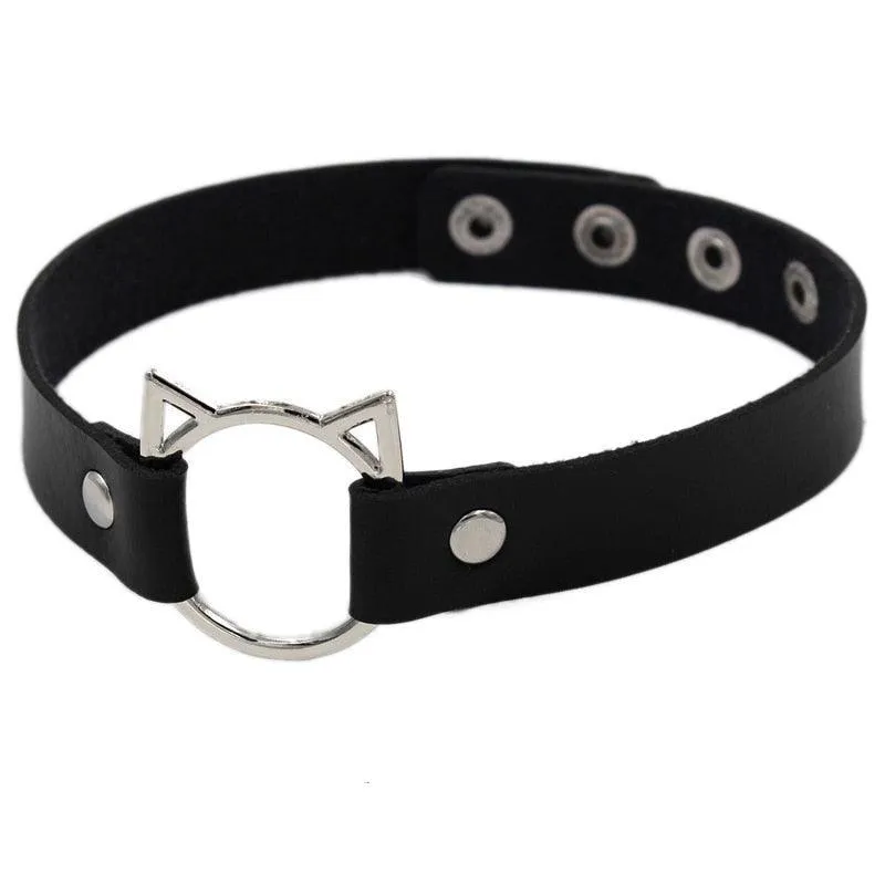 Black Leather Gothic Choker Collection