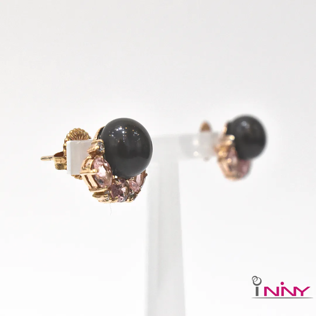 Black Pearl and Tourmaline Stud Earrings