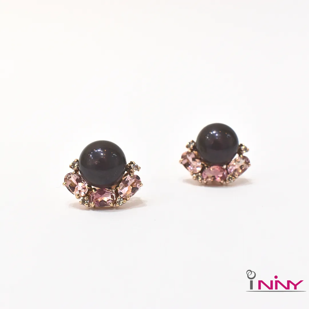 Black Pearl and Tourmaline Stud Earrings