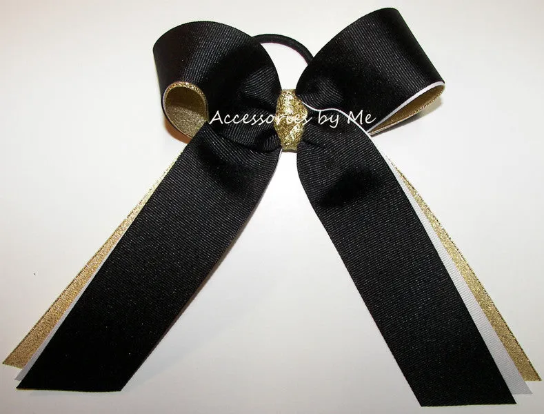 Black White Gold Ponytail Holder Bow