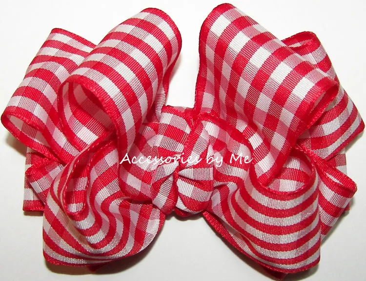 Blue Gingham Plaid Pigtail Bows