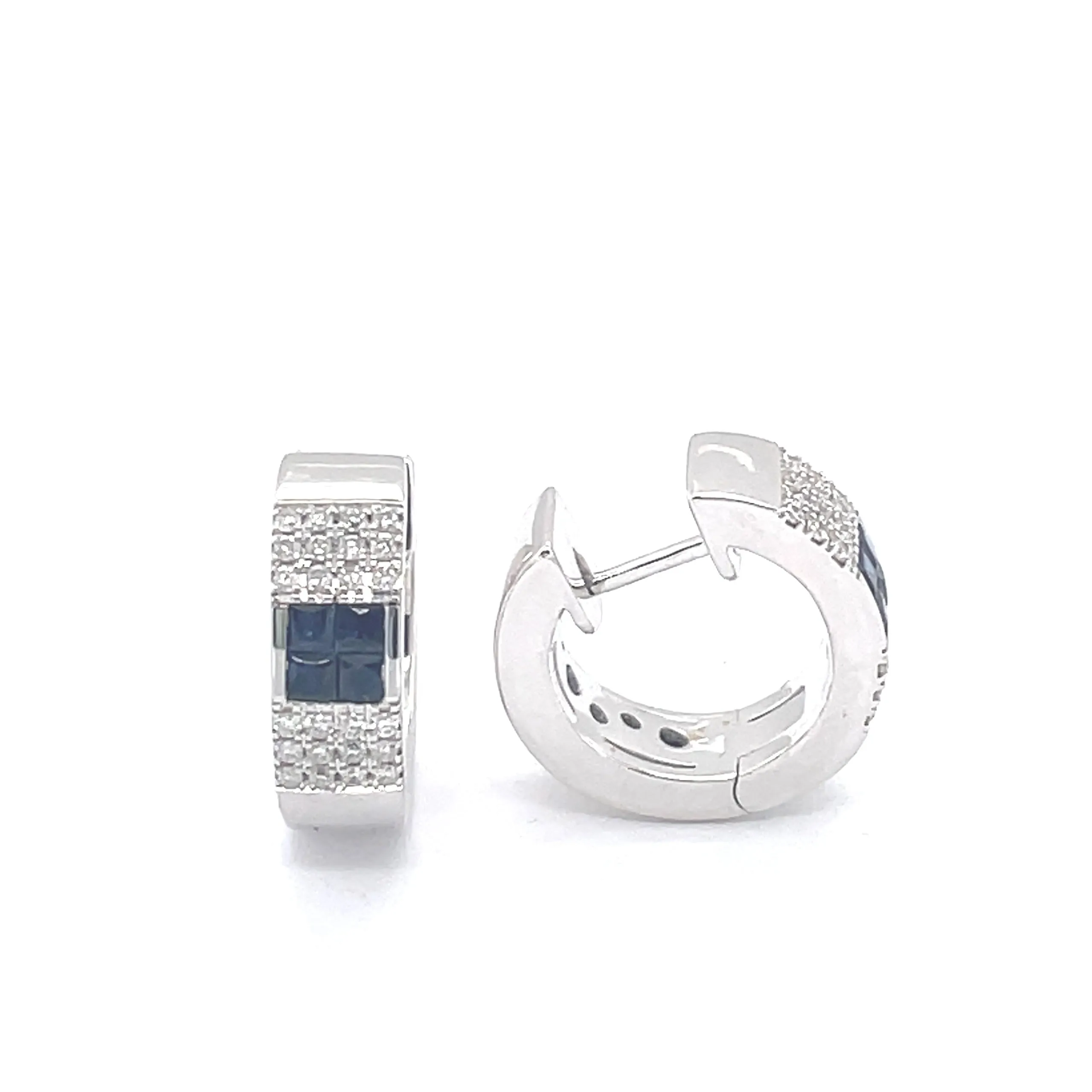 Blue Sapphire and Diamond Huggie Earrings