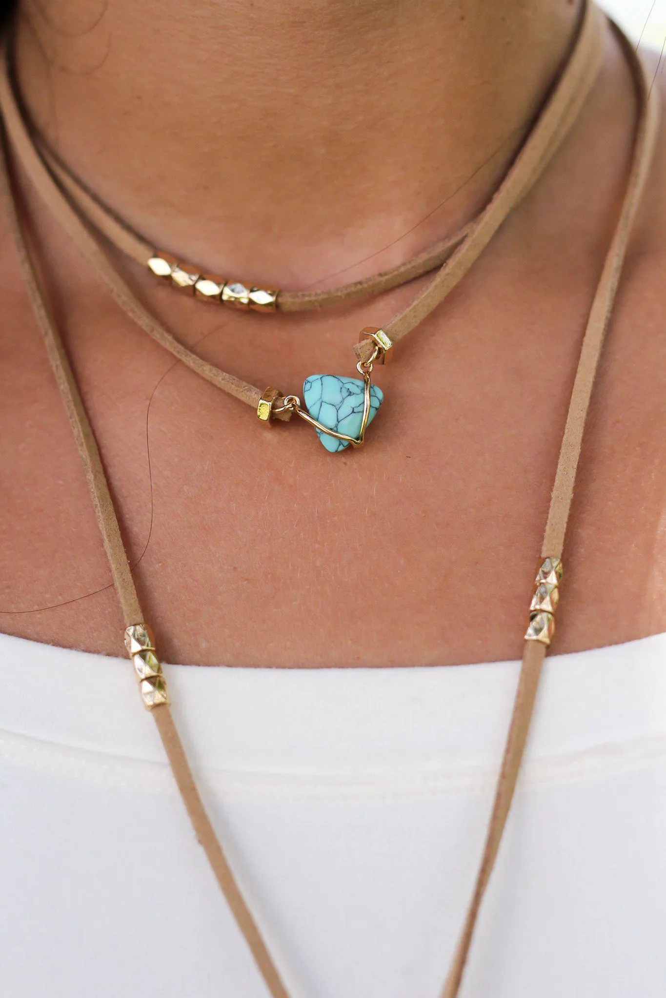 Boho Brown and Gold Choker with Turquoise Stone