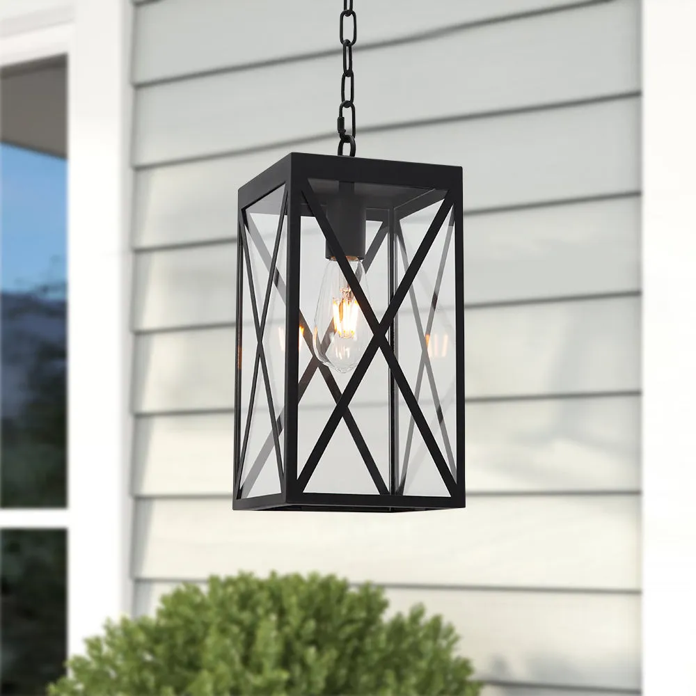 BONLICHT Outdoor Pendant Light Black Finish, 1-Light Exterior Hanging Light Fixtures Ceiling