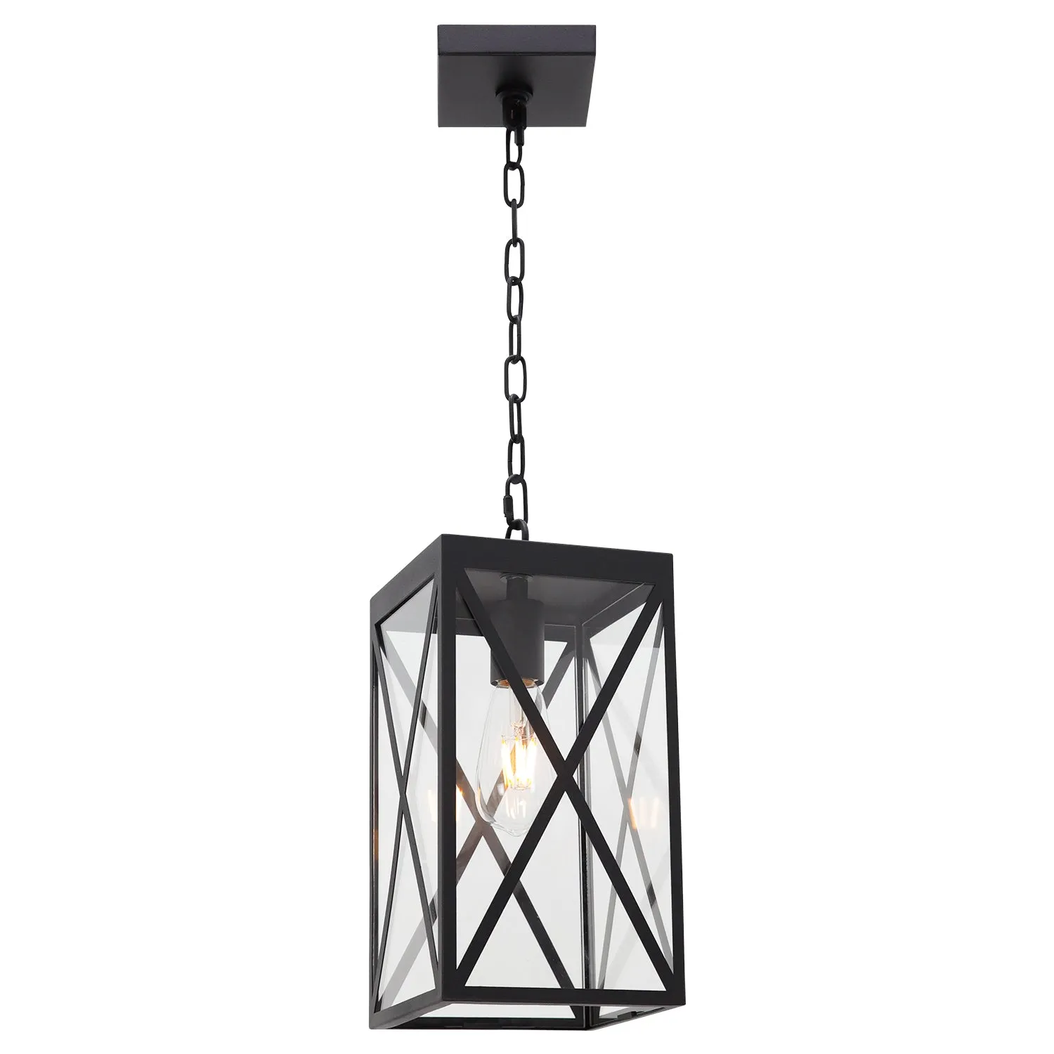 BONLICHT Outdoor Pendant Light Black Finish, 1-Light Exterior Hanging Light Fixtures Ceiling