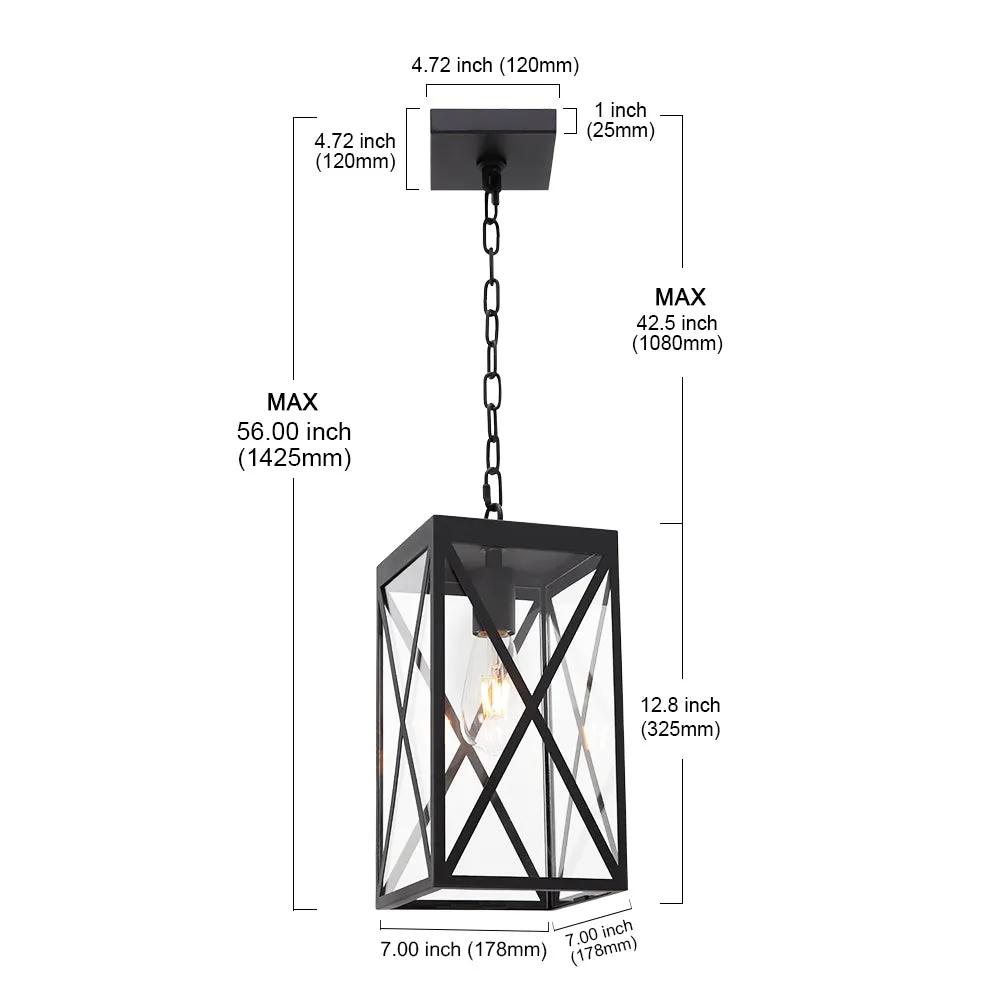 BONLICHT Outdoor Pendant Light Black Finish, 1-Light Exterior Hanging Light Fixtures Ceiling