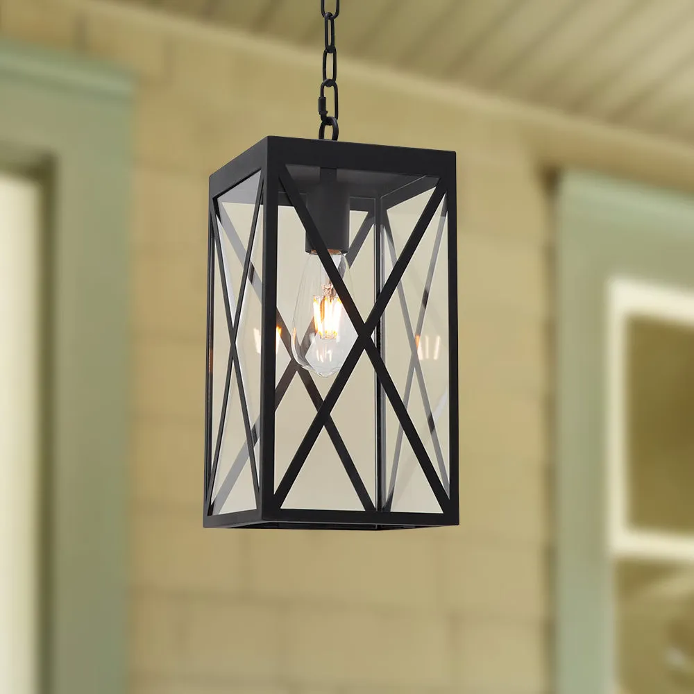 BONLICHT Outdoor Pendant Light Black Finish, 1-Light Exterior Hanging Light Fixtures Ceiling