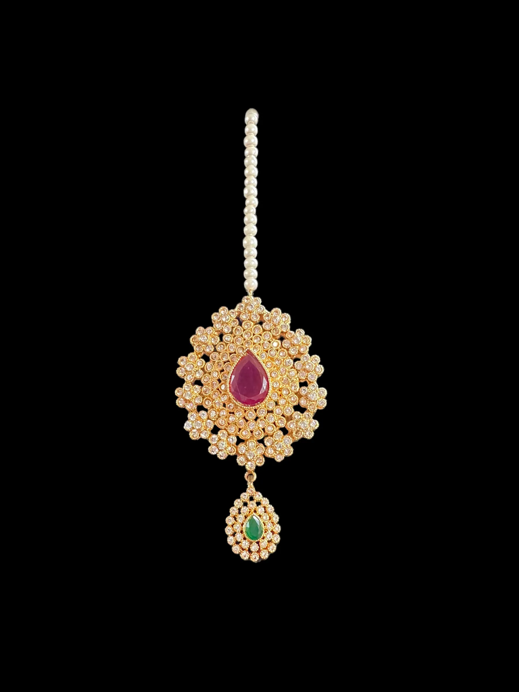 BR303 Ruby emerald with zircon combination gold plated necklace set ( READY TO SHIP )