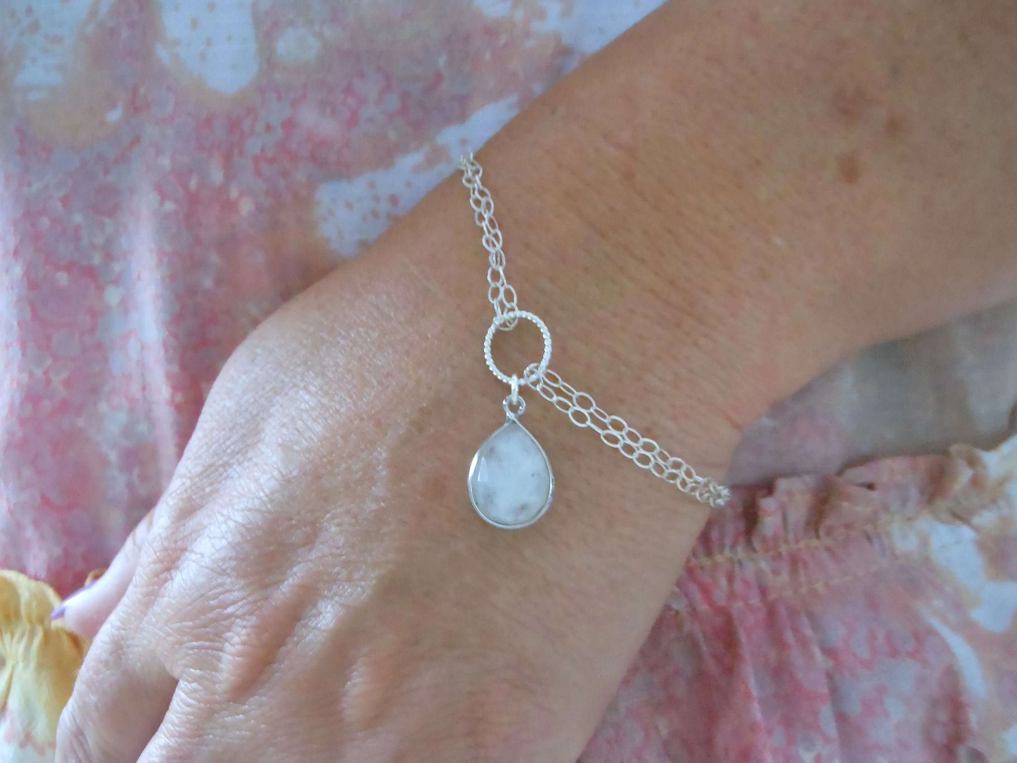 Bridesmaid Gift, Sterling Silver Moonstone Charm Bracelet, Bridesmaid Bracelet