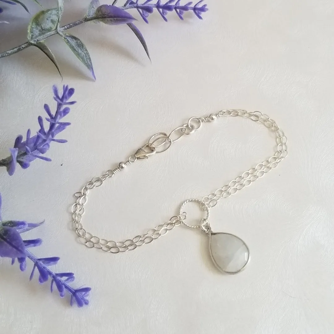 Bridesmaid Gift, Sterling Silver Moonstone Charm Bracelet, Bridesmaid Bracelet