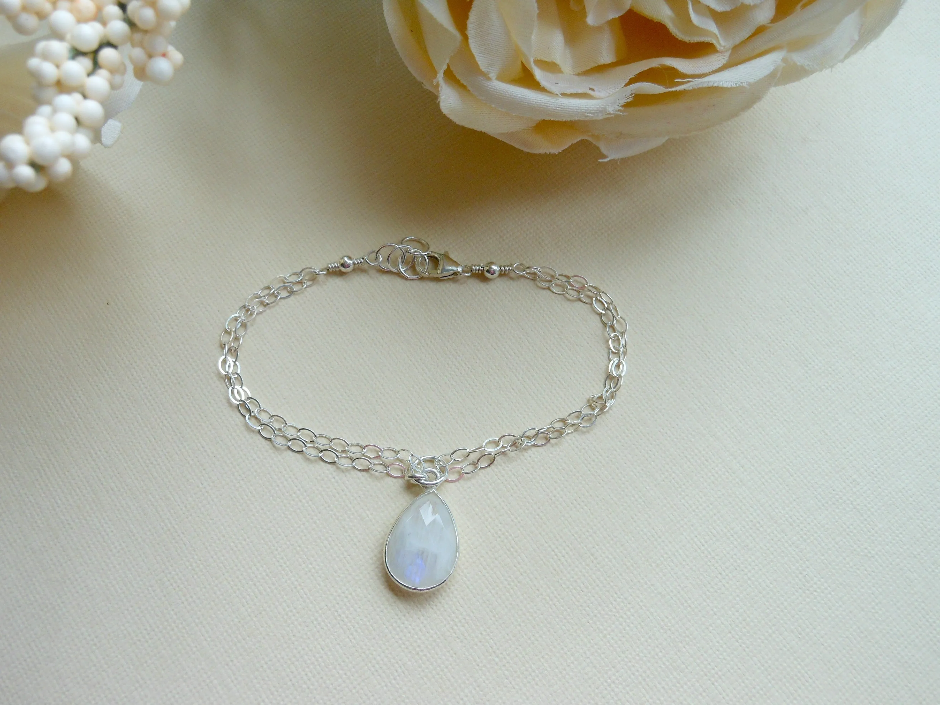 Bridesmaid Gift, Sterling Silver Moonstone Charm Bracelet, Bridesmaid Bracelet