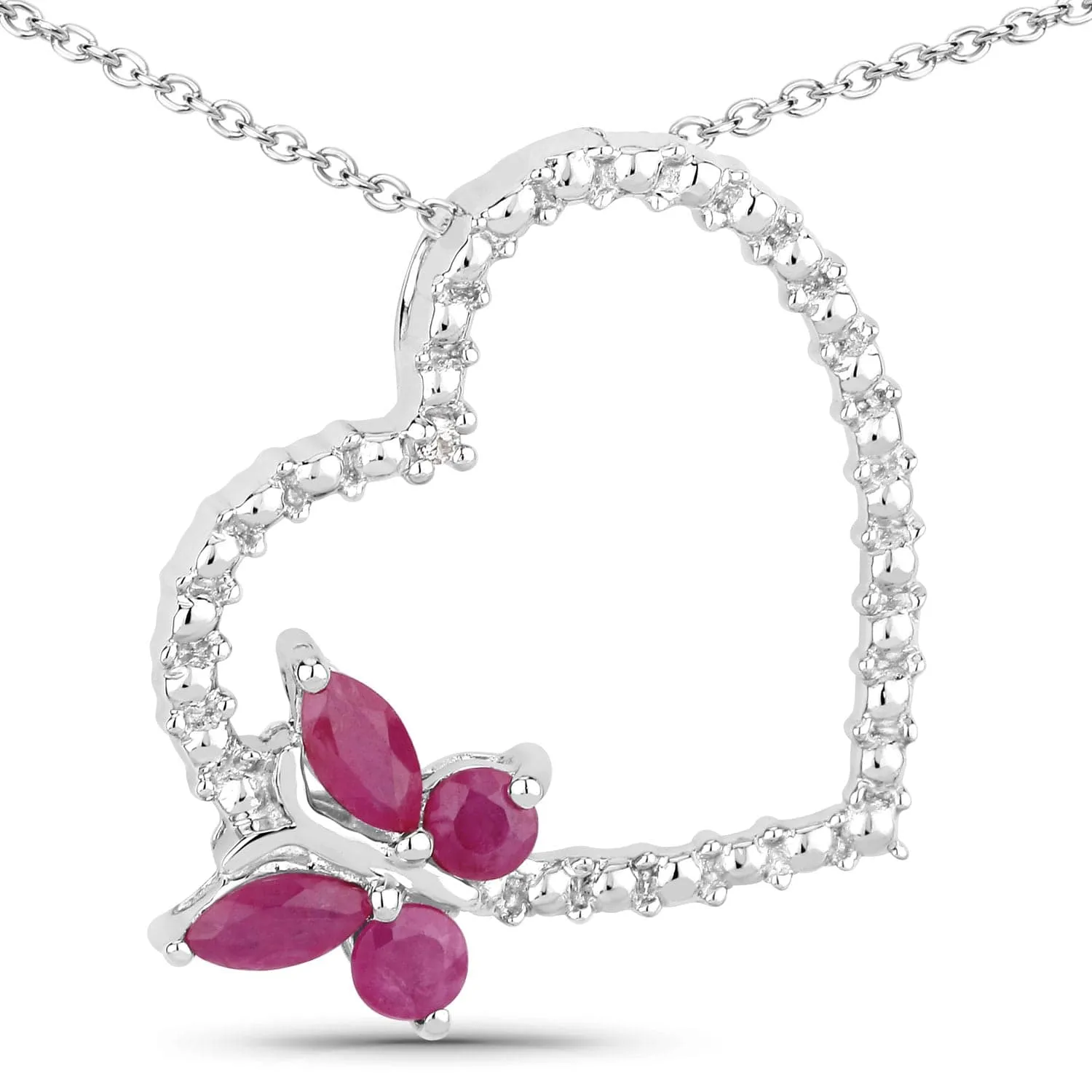 Butterfly on a Heart Necklace Genuine Gemstones 925 Sterling Silver