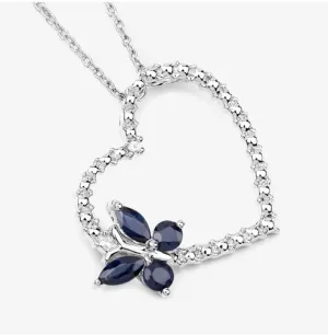 Butterfly on a Heart Necklace Genuine Gemstones 925 Sterling Silver