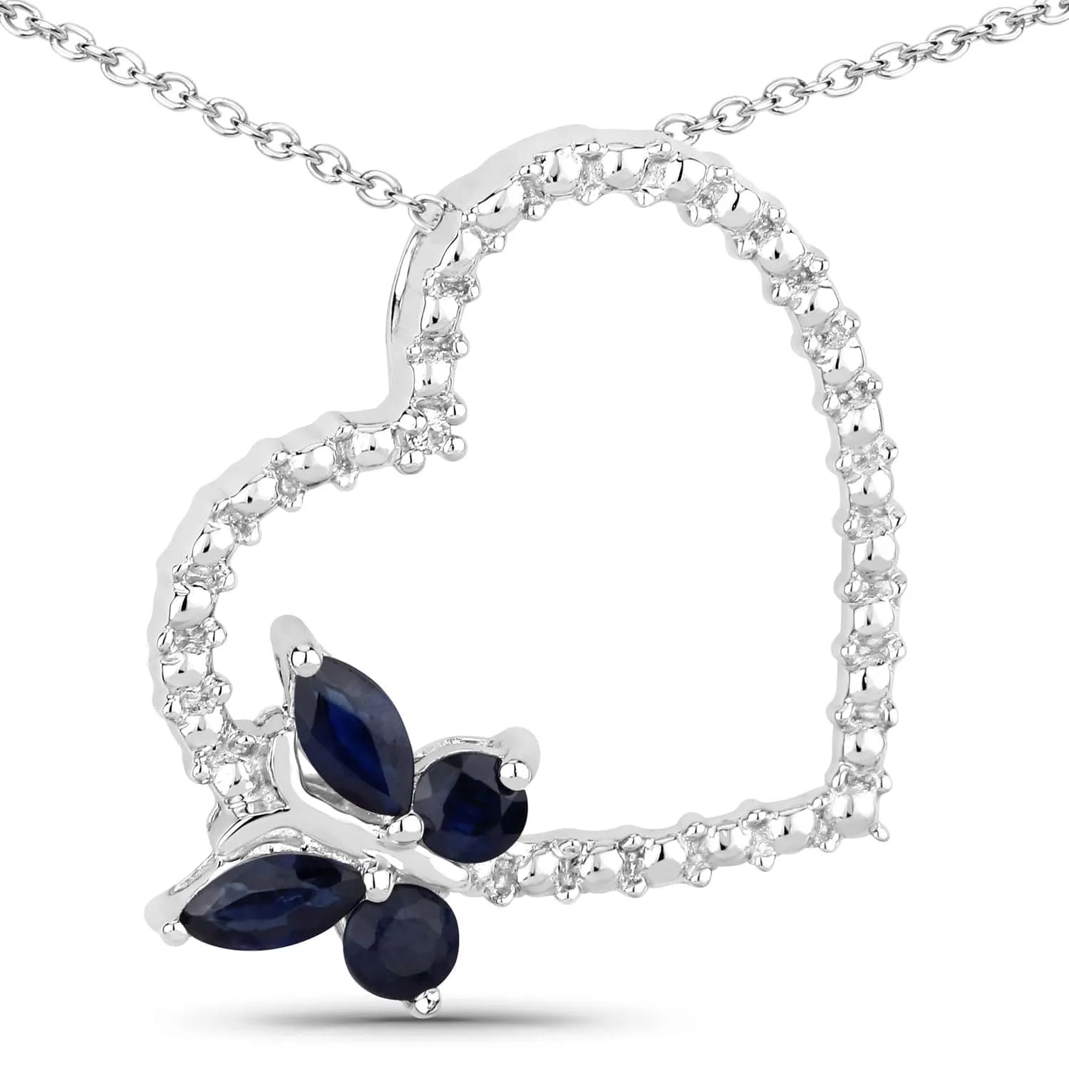 Butterfly on a Heart Necklace Genuine Gemstones 925 Sterling Silver