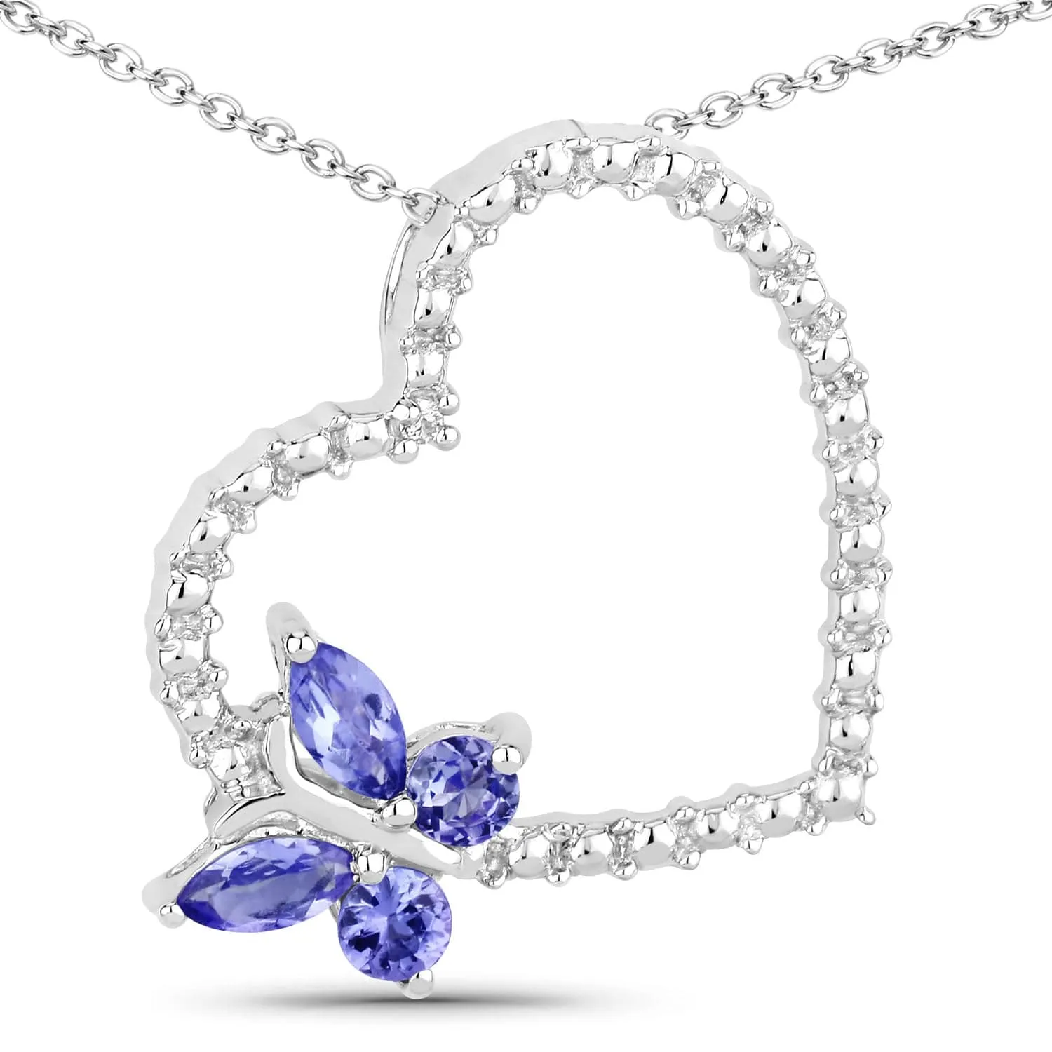 Butterfly on a Heart Necklace Genuine Gemstones 925 Sterling Silver