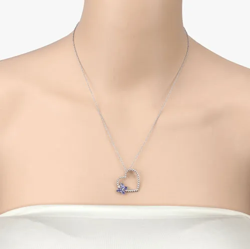 Butterfly on a Heart Necklace Genuine Gemstones 925 Sterling Silver